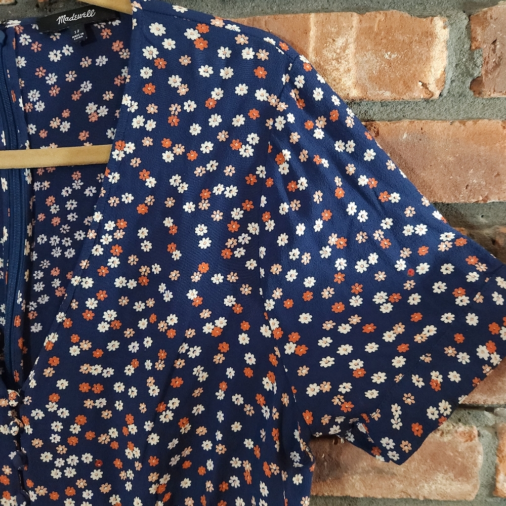 Madewell Tie Sleeve Button-front Mini Dress in Daisy Cottagecore Women's 12 - Picture 8 of 11